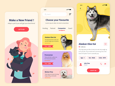 Dogs Adoption App Concept design dog adoption dogui graphicdesign illustration mobile app design ui ui design ux design vector