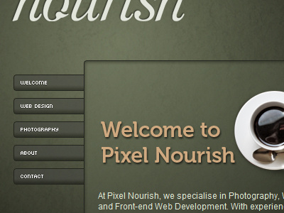 Welcome to Pixel Nourish final green museo navigation pixel nourish title web design web development