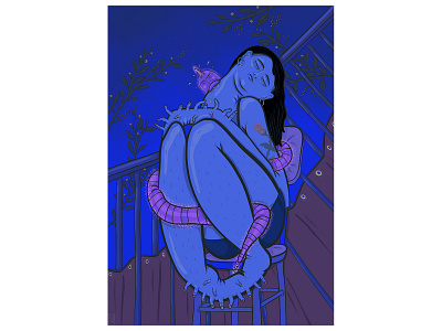 12 blue girl illustration moonlight night procreate purple