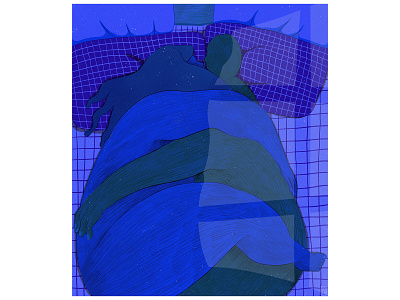 2 bed bedtime blue couple dream hug illustration love procreate sleep