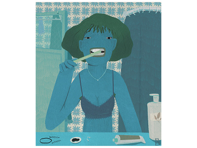 9 alone bathroom blue girl home illustration thinking tired