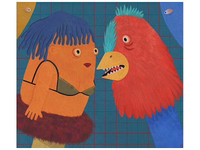 10 angry cock couple fight illustration line procreate puppet red underwear yellow