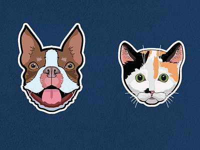 Pet Portrait Stickers cat design dog draw flat illustration illustrator minimal pet pets vector