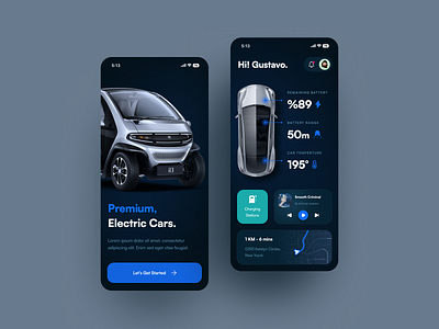 Electric Car Application⚡ app car car app clean dark electric car modern tech tech app ui