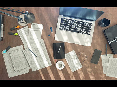 Office midday render 3d c4d coffee day midday notebook office paper render sunny table work