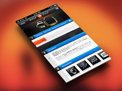 Soundcloud - Artist Card android app apple application black blue daft punk flat flat design hd ios iphone mobile mp3 music nav orange soundcloud white