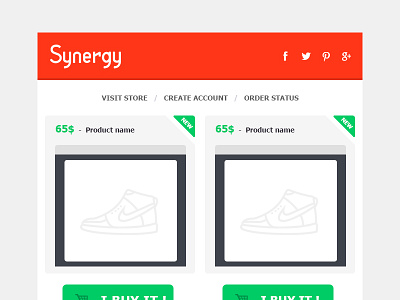 Synergy button clean color customer design email flat green iphone mail mobile newsletter orange shoes shop template webdesign white