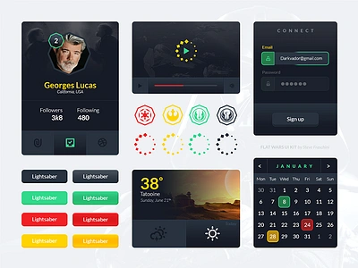 Flat Wars UI KIT button calendar design flat icon profile star ui kit user interface wars weather webdesign