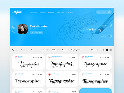Myfonts - Profile [Experiment] clean dashboard flat font interface minimalist nav profile typography ui user interface