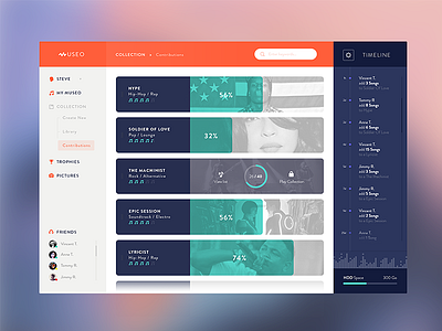 Museo™ - The Collections dashboard flat interface menu minimal music orange profile purple ui ux web app
