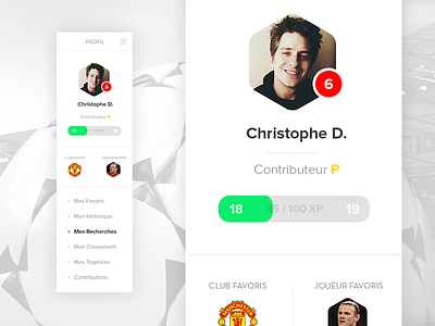 Football UI - Profile clean dashboard flat football menu mobile navigation profile soccer ui user interface