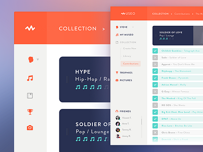Museo™ - Retractable Menu app dashboard flat interface menu minimal music orange profile ui ux webdesign