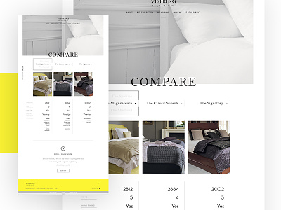 Vispring - Comparison Module classy clean design flat home interface luxe minimal onepage ui ux webdesign