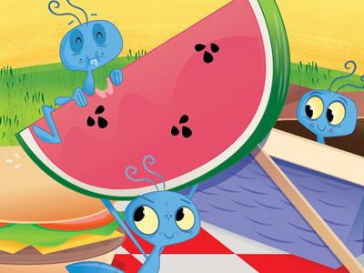 Picnic Ants ants digital illustration picnic picnic basket robot spring summer texture vector warm watermelon