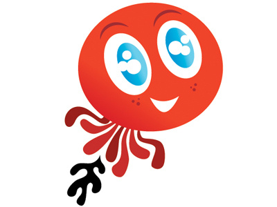 Squirt character digital illustration octopus red vector