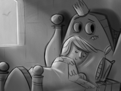 Princess Sleeping black and white digital illustration