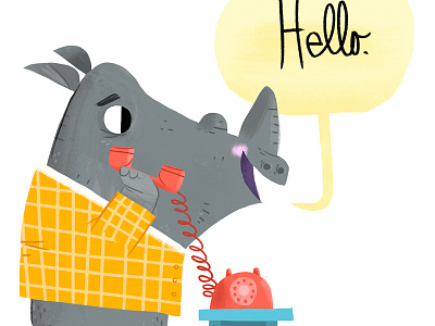 Rhino On Phone animal character character design illustration phone rhino