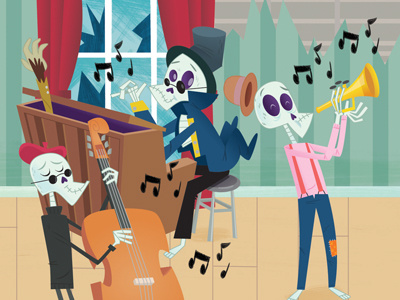 Skeleton Jazz digital halloween illustration music skull