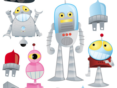 Robots cartoon humor illustration robots scrapbooking stickers vector