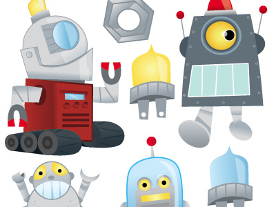 Robots art cartoon illustration robots sticker vector