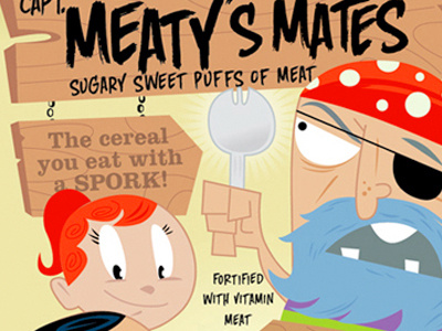 Meaty Mates cereal humor illustration promo self spork vector