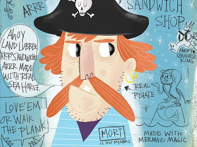Shiver Me Timbers - Sandwich shop illustration mermaid pirate seahorse skull