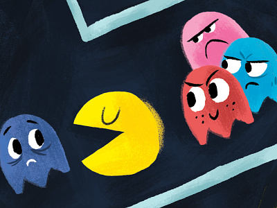 Pacman arcade game blue digital illustration fanart illustration pacman rebound red