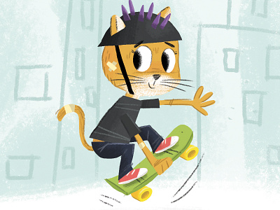 Skateboarding Cat cartoon cat character character development illustration skate skateboarding