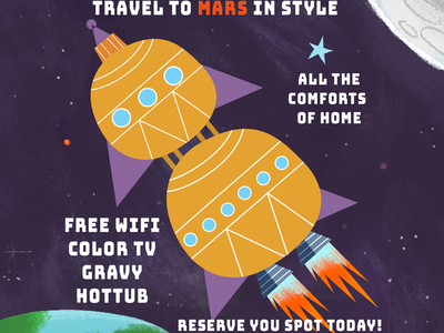 Travel to Mars digital illustration rockets rocketship space space art spaceage texture vector
