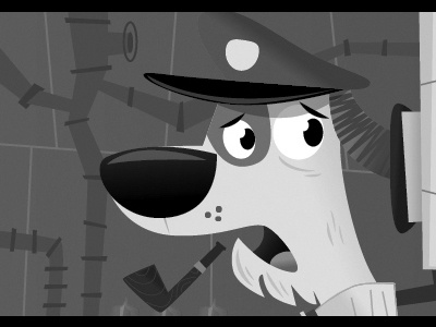 Submarine Captain Dog black and white digital dog illustration pipe