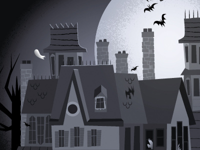 Haunted House bats ghost halloween haunted house illustration moon texture vector
