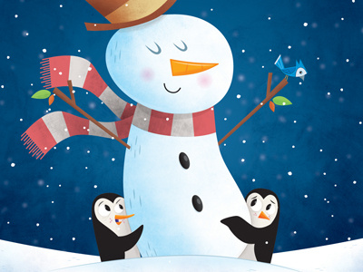 Snowman bird bluebird christmas illustration illustrator mcclurkan penguins rob snow snowman