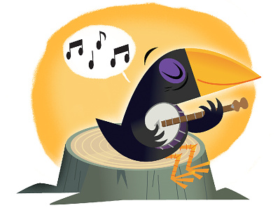 Crow with a banjo banjo crow digital illustration photoshop vector