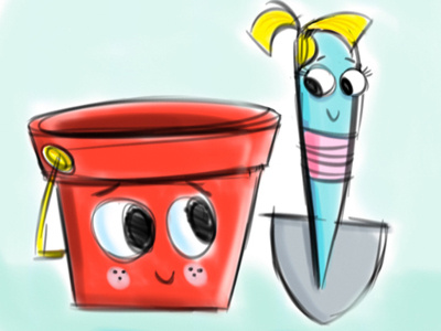 Bucket And Shovel bucket characters illustration. shovel sketch