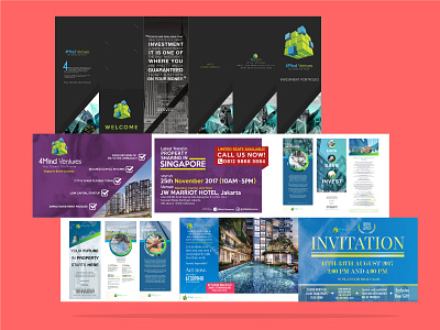 Corporate flyers and file design for now defunct company. branding illustration typography