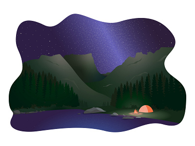 Rocky Mountain National Park art campfire flat flat design forest graphics illustration illustrator landscape milky way nature night park rocky mountain stars ui vector