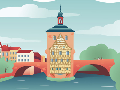Bamberg art city guide cityscape design flat design germany graphics illustration landscape poster vector