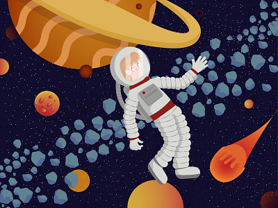 Spaceman art character design cosmo cosmonaut cosmos deep blue design flat flat design graphics illustration illustrator landscape planets space spaceman stars universe vector