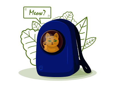 Cat in a backpack backpack cat character design design flat illustration vector