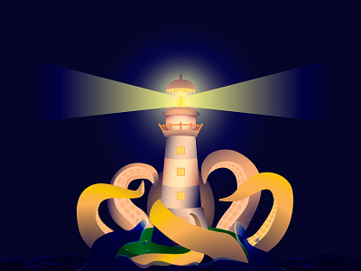 Cthulhu's child character design cthulhu design flat illustration illustrator invite lighthouse octopus vector