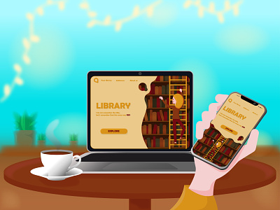 Library in your pocket app design art book design flat illustration illustrator library ui ui design vector