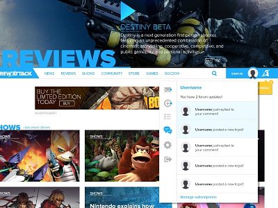 ScrewAttack Home Page buttons menu navigation notifications social uxui web website