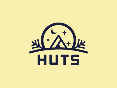 HUTS logo camp camping hut logo moon night stars tent