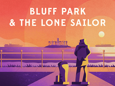Bluff Park & The Lone Sailor beach color illustration long beach ocean sailor statue sunset view water
