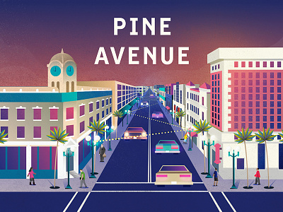 Pine Ave. city color downtown illustration long beach pine pine ave street