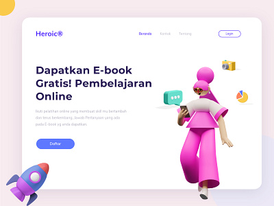 Landing Page - Online 3d art branding concept design figma illustration illustrator indonesia landing page landing page design sketch ui ui ux design ux vector web web design website