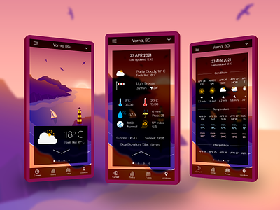 Weather App Design app design illustration mobile mobile app mobile ui vector weather