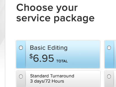 Elite Editing Pricing Package Selector editing package pricing selector