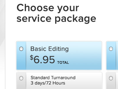 Elite Editing Pricing Package Selector