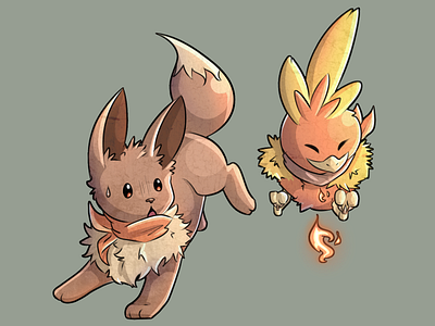 Eevee and Torchic in Pokémon mystery dungeon DX art draw drawing eevee fanart illustration pokémon torchic